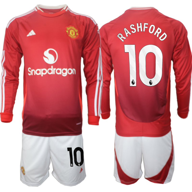 Men 2024-2025 Club Manchester United home Long Sleeves Red #10 Soccer Jersey